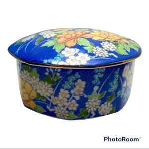 Vintage Trinket Box 1980 Takahashi Fine China ECHO Blue Floral Pattern Japan
